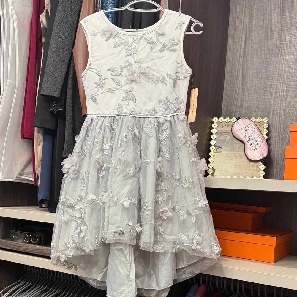 Nanette Lepore Ivory and Silver Embroidered Kids Dress